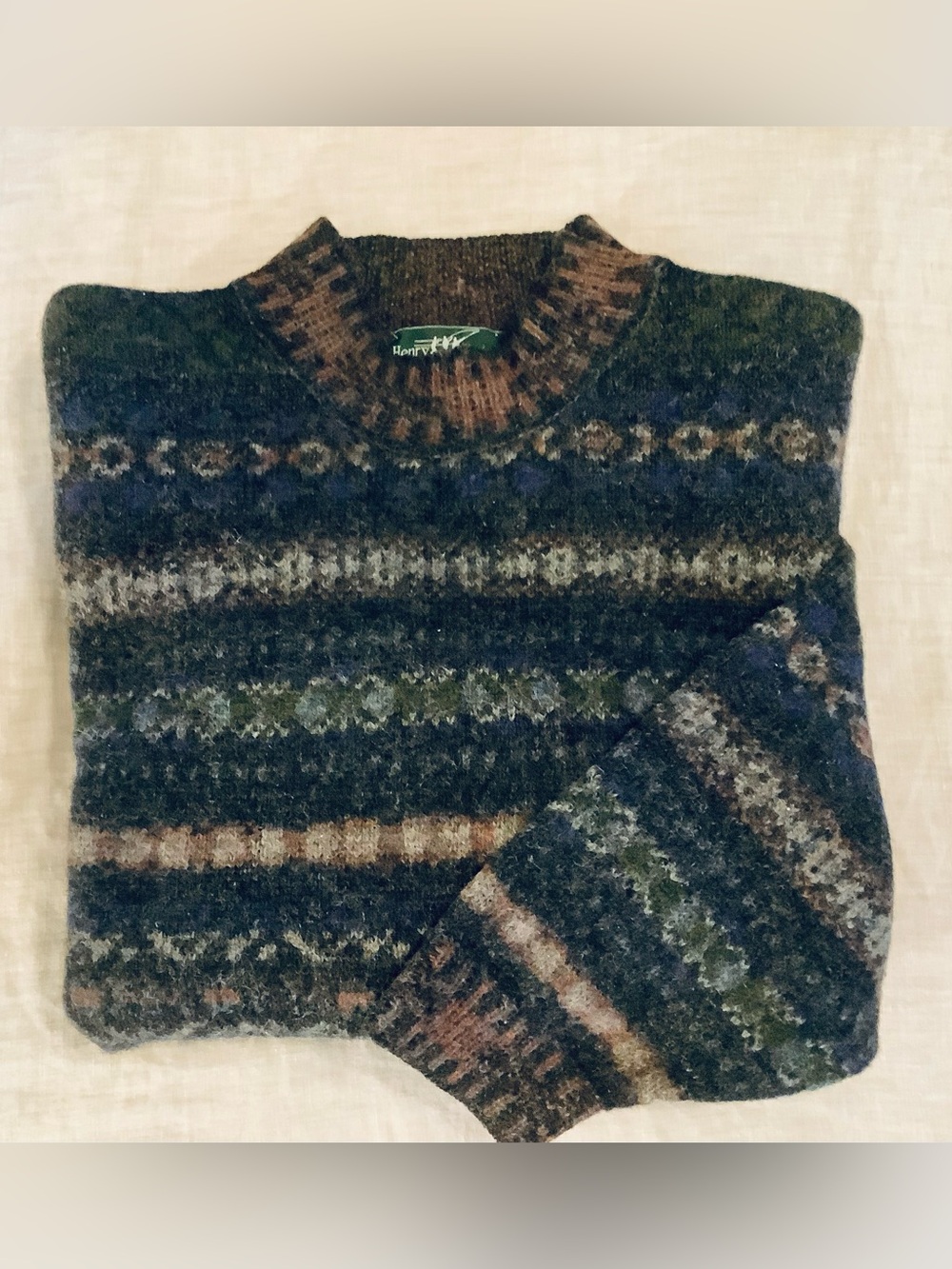 Henry Cotton’s Shetland Wool Classic Fairisle Golf Sweater, Mens L Made in Italy